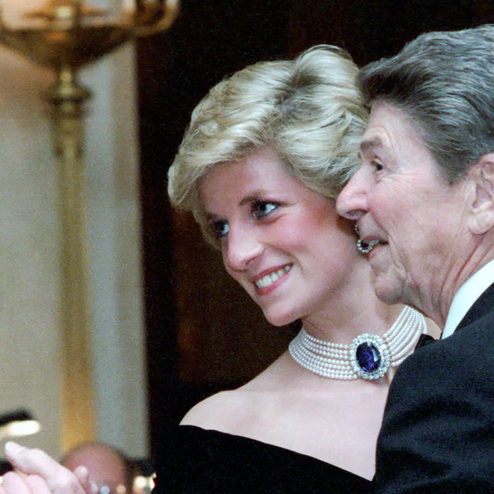 Diana, Princess of Wales dancing with President Ronald Reagan at the White House, 9 November 1985